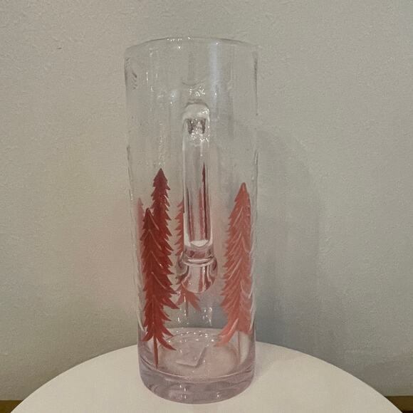 Hand-Painted Glass Pitcher Pink and White Christmas Pine Tree Forest New RARE - Picture 7 of 16